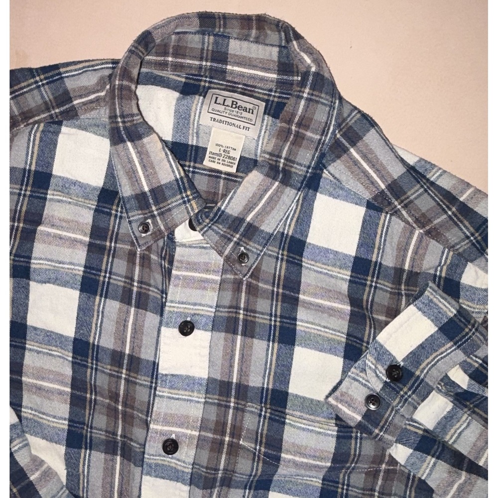 LL Bean Mens Plaid Flannel Long Sleeve Button Down Size Large Traditional Fit